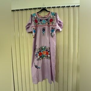Purple Embroidered Mexican Dress